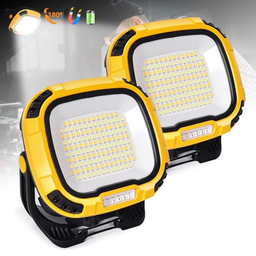6000mAh Magnetic Work Light Rechargeable with 4000 Lumen IP65 Waterproof, 30H Runtime, 4 Brightness & 4 Color Modes with Red SOS, Strong Magnet Base for Car Repair, Camping, Emergency 2PC