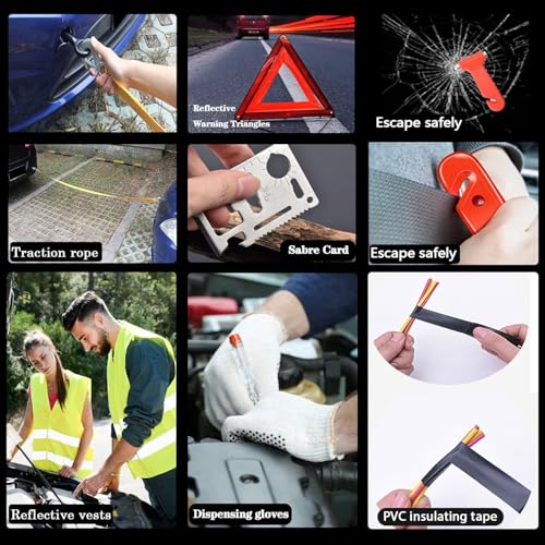 Car Emergency Kit with Jumper Cables Car Safety Kit Vehicle Emergency | Car Emergency Kits for Vehicles Headlamps, Car Glasses Holder, Safety Hammer, Ideal Gifts for New Drivers - size: xxl-24