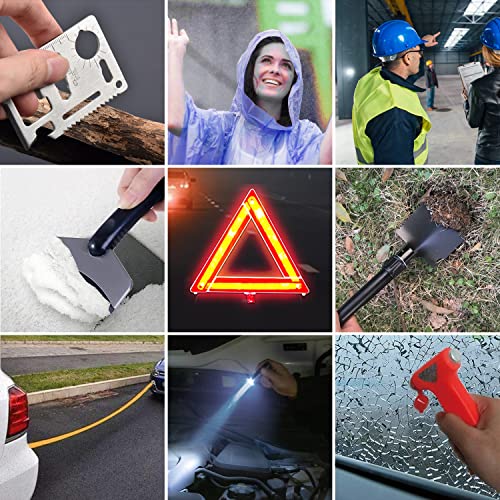 98 PCS Roadside Car Emergency Assistance Kit with Portable Air Compressor Jumper Cables Safety Hammer All in One Pliers Tool Set(Black) - color: Black