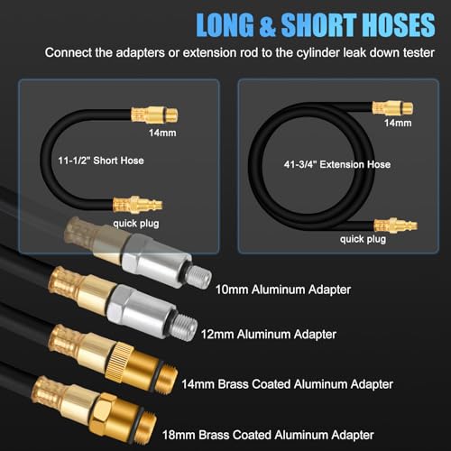 JIFETOR Cylinder Leak Down Tester Kit, Automotive Engine Compression Dual Gauge Leakdown Test Set with 10 12 14 18mm Spark Plugs Universal for Small Engine Motorcycle ATV, Blue Case - color: Blue Case