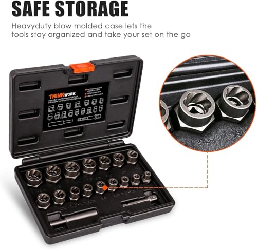 18-Piece Bolt Extractor Kit, 3/8" Drive Impact Bolt & Nut Remover Set | for Damaged, Rusted, Rounded-Off, Stripped Fasteners, 7-19mm, Cr-Mo Steel, Laser-Etched Marking, Socket Adapter, Storage Case - size: 18-Piece