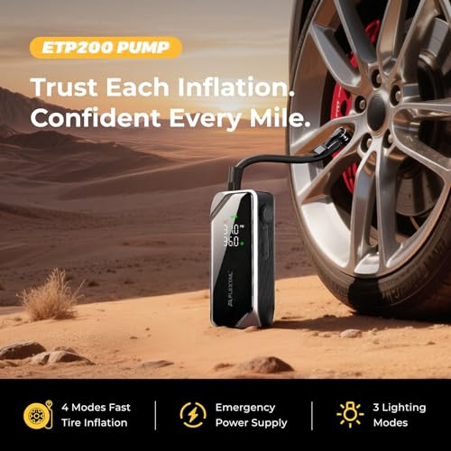 FLEXTAILGEAR Portable Tire Inflator, Rechargeable Electric Air Pump with Knob Pressure Control, Cordless Air Compressor for Car Tires, Bike, Balls, Digital Pressure Gauge, Auto Shut-Off.