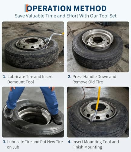 GlowSol Tire Changer 22.5"-24.5" Manual Steel Tire Mount Demount Tool, Tubeless Truck Bead Breaker, with Extra Bead Holder, Semi Tire Changing Tools for Auto Repair, Yellow - color: Yellow