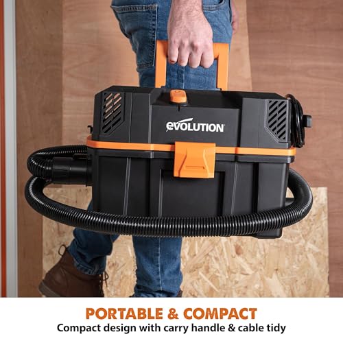 Evolution R15VAC 4-Gallon Wet Dry Shop Vac with Accessories | Heavy-Duty Vacuum & Blower | 70 CFM Airflow | Bagless Shop Vacuum for Jobsite Garage & Workshop | On-Board Storage | Compact & Portable