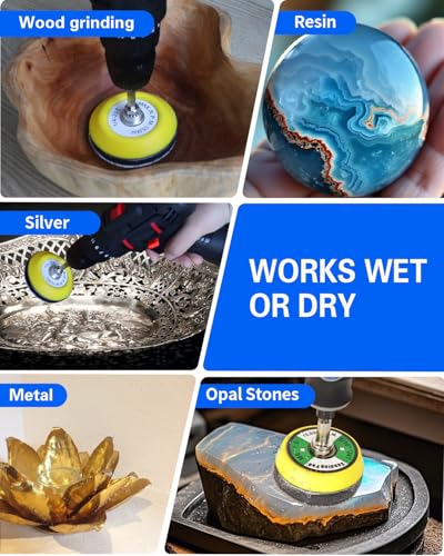 194 PCS 2 Inch Wet Dry Sanding Discs, Drill Polishing Kit with 60 to 10000 Grit Hook and Loop Sandpaper Assortment for Dremel, Headlight Restoration Kit with Buffing Pads for Auto Wood Metal Resin