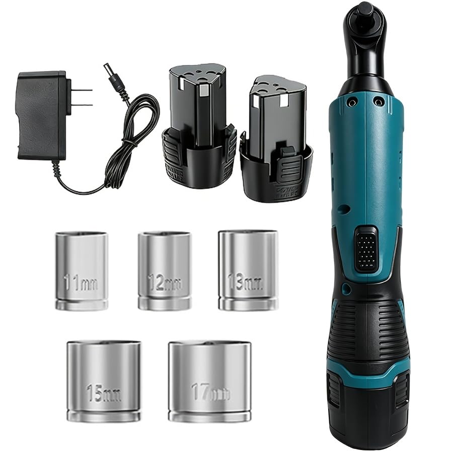 9 Pcs Electric Ratchet Wrench, 3/8-inch Cordless Ratchet Wrench, 38 ft-lb | High Torque, with Batteries, Socket and Tool Kit, Home Repair Tool, Automotive Disassembly Tool