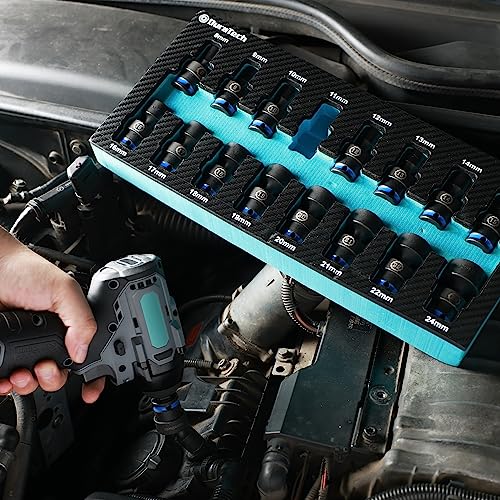 DURATECH 3/8" Drive Impact Universal Joint Socket Set, 16-Piece, 8-24MM | Swivel Socket Set, Metric, Cr-Mo Steel, EVA Foam Organizer - size: 16pc