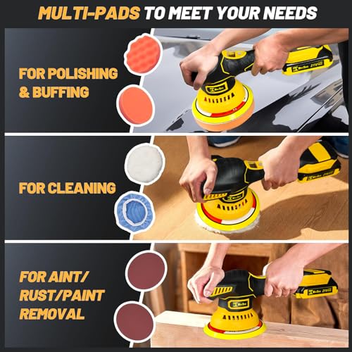 Cordless Car Buffer Polisher kit with 21V 2 X 2.0Ah Rechargeable Batteries,6 Inch Car buffer Waxer Kit, 6 Variable Speed 5500RPM Car Buffer Polisher for Car Detailing/Polishing/Waxing