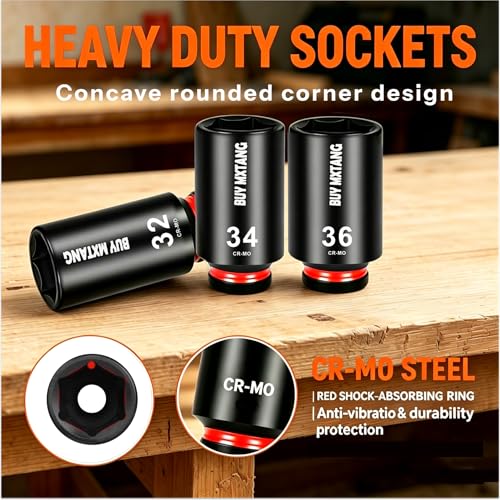 3/4''12pcs Impact Socket Set, SAE 3/4'',7/8'',1-1/4'',1-1/8'',1-1/16'',1'',15/16'',1-5/16'';1-3/8'',1-7/16'',1-1/2'',1-9/16 Socket,Cr-Mo,Heavy Duty Impact Socket Set,With a Storage Case - size: 3/4''12pcs Socket Set SAE