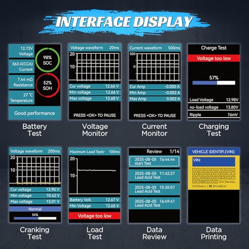 AUTOOL Car Battery Tester 12V 24V Automotive Battery Load Tester with Printer 20-2000CCA Alternator Tester, Cranking & Charging & Leakage Test, 3.2" Screen with Data Review Reverse Polarity Protection