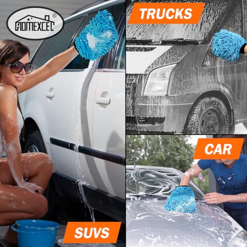 HOMEXCEL Car Wash Mitt, Microfiber Washing Glove, 10.2" x 6.7 ", 2 PK Blue | Microfiber Wash Mitts Scratch-Free & Lint-Free, Rich Foam, Highly Absorbent, Double Sided, for Car Washing and Detailing - color: Blue