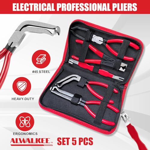 Electrical Disconnect Pliers Set, 5-Piece Professional #45 Steel Kit for Sensor, Injector & Fuel Hose Repair