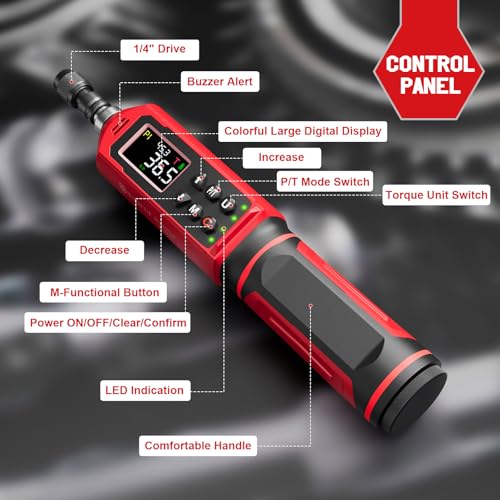 SUERCUP Digital Torque Screwdriver, 0.8-53.1in-lbs/0.09-6Nm, ±1% Accuracy | Electrician Torque Screwdriver, LED , Buzzer, Vibration, 9 Preset Mode and 5 Units, For Bike, Gunsmithing , Scope Mounting - size: 1/4-Inch 0.8-53.1in-lbs/0.09-6N.m