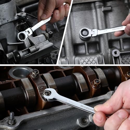 WORKPRO 22-Piece Ratcheting Wrench Set, Flex-Head Ratchet Combination Wrench Sets with Organizer Box, 72 Teeth, Metric 6-18mm & SAE 1/4-3/4" - style: Flex-head & Polished