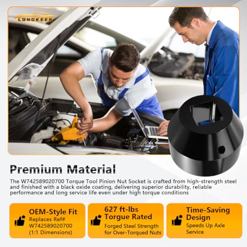 6-Point Pinion Nut Socket Compatible with Detroit Diesel W742589020700, FIT Freightliner & Mercedes-Benz Actros/Atego Heavy Duty Rear Axle Differential Tool, Carbon Steel Service Socket