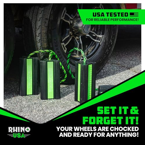Rhino USA Heavy Duty Rubber Wheel Chocks for Trucks, Trailers, Tires, RVs & Air Planes - Durable, Non-Slip Chocks for Maximum Safety