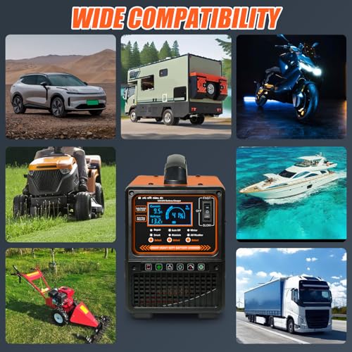 12V 24V Car Battery Charger Heavy Duty, Portable 0-15A Smart Battery Maintainer/Trickle Charger with Repair, Auto Shutoff, Winter/Summer Mode for Car Truck Boat RV Lawn Mower AGM Lead-Acid Deep Cycle