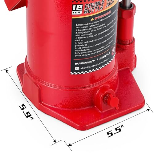 BAOSHISHAN 12 Ton Double Ram Bottle Jack, 8.7" to 20.5" Lift Range | Heavy-Duty Hydraulic Lifting, Welded Steel Frame, Built-in Safety Valve, for SUV Truck RV - size: 12 Ton without Case