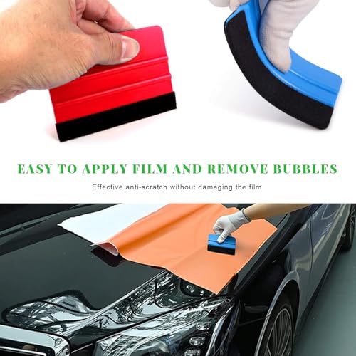 Yourkar 4 PCS Window Tint Kit Tools, Professional Vinyl Wrap Kit with Plastic Squeegee & Felt Squeegee, Universal Privacy Film Installation Tint Tools for Vehicle Glass Home (Blue+Red) - color: Blue+red
