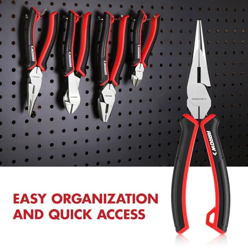 ARROW Needle Nose Pliers, 8-inch Long Nose Cutting Pliers with Wire Cutter, Comfortable TPR Handle, High Carbon Steel, High Leverage Diagonal Design - size: 8 Inch