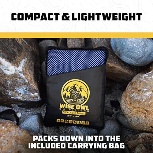 Wise Owl Outfitters Microfiber Camping Towel - Quick Dry Towel for Travel, Backpacking, Hiking, Beach, Gym & Yoga - Compact, Fast Drying & Lightweight - color: Marine Blue, size: X-Large (30x60) + Washcloth (12x24)