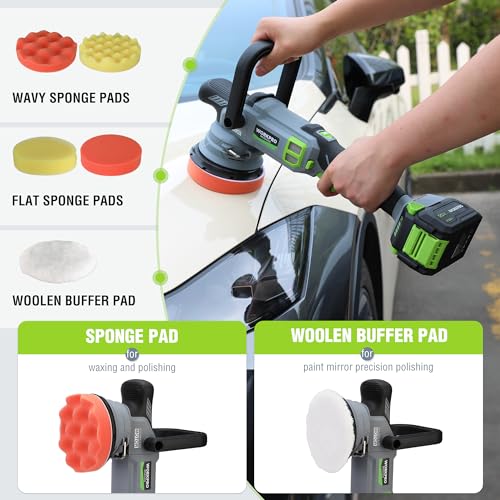 WORKPRO 20V Cordless Car Buffer Polisher Kit with 4.0Ah Battery, 7-Speed | 2000 to 5000 RPM, Pulidora De Autos, for Car Polishing & Waxing