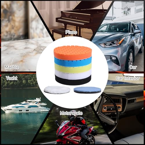 Buffing Polishing Pads 6 Inch,7Pcs 150mm Car Polishing Pads with Wool and Microfiber for Compound, Waxing, and Finishing