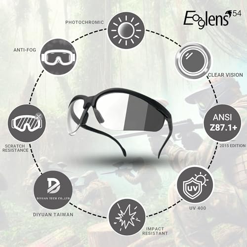 Safety Glasses Anti Fog Photochromic ANSI Z87.1 UV Protection Scratch Resistant hunting tactical Airsoft - color: Sph024 Not Anti-fog Photochromic
