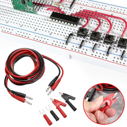 Sumnacon 4 in 1 Banana Plug Alligator Clip Pure Copper Fork Test Lead, 6.6 Ft Multimeter Flexible Test Lead Wire Cable with Protective Jack Copper Clamps for Electrical Testing 1000V/15A - size: 6.6 ft