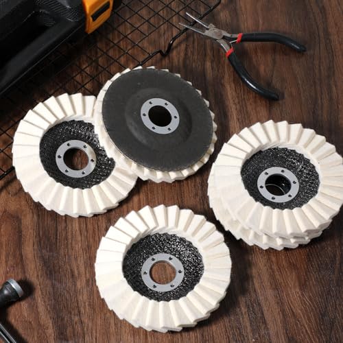 10 Pcs Wool Polishing Wheel Disc, Thicken Arbor Buffing Wheel 4-1/2" x 7/8" Arbor Wool Felt Flap Polishing Disc for Angle Grinder Multi Surface Metal Wood Glass Ceramic Automotive