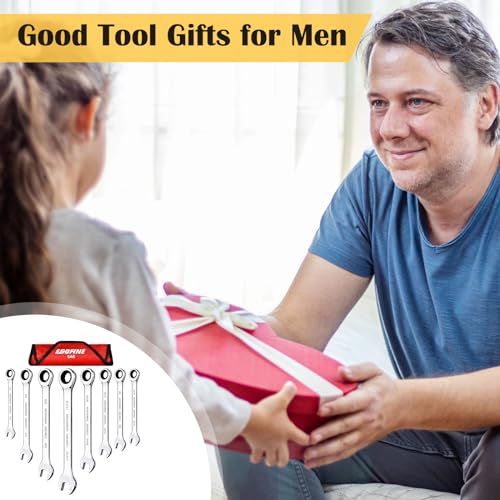 Egofine 8-Piece Ratcheting Wrench Set, Cr-V Steel SAE Wrench Set from 1/4" to 11/16", 72 Teeth Ratchet Wrench, 12 Point Open End & Box End Combination wrench set with Roll Up Pouch - size: SAE-8 piece set