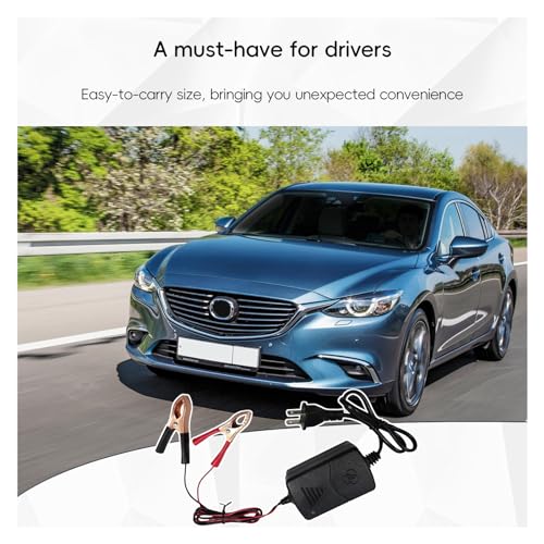 Dickno Car Battery Charger, 12V Multipurpose Lead Acid Automotive Charger with Crocodile Clip and Power Indicator, Smart Vehicle Battery Charger for Car, Motorcycle, Boat and More