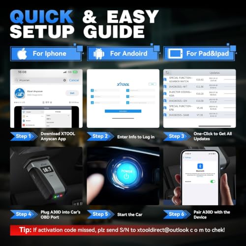 XTOOL A30D Bidirectional OBD2 Scanner Diagnostic Tool Wireless 19 Resets | Lifetime Update Scan Tool,Crank Sensor EPB Throttle Relearn,ABS SRS Transmission,FCA & CAN FD,Full System for iPhone&Android