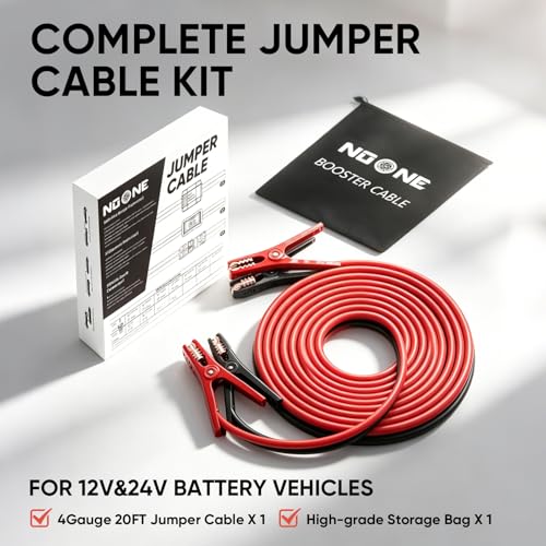 NOONE Jumper Cables for Car Battery - 4 Gauge 20 FT 600Amp Heavy Duty Automotive Booster Jumper Cables for Jump Starting Dead or Weak Batteries (4AWG x 20Ft) - size: 4Gauge x 20FT
