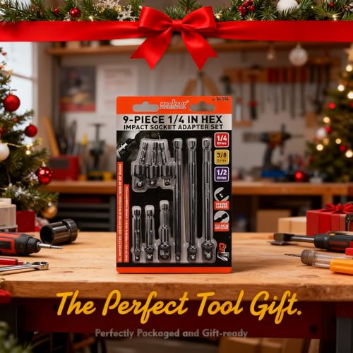 HORUSDY Impact Drill Socket Adapter Set and Universal Joints Socket Set 9-Piece 1/4" 3/8" and 1/2" Driver Socket Adapter, Power Drill - style: 9-PCS + Universal Joints