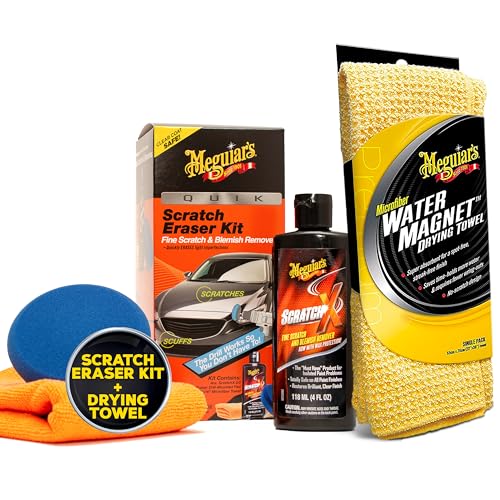 Meguiar's Quik Scratch Eraser Kit + Water Magnet Microfiber Drying Towel Car Care Bundle (3 Items)