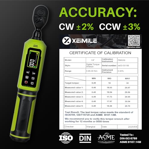 Digital Torque Wrench 1/4" Drive-4-266In.Lb for Bike Motorcycle | Electric Torque Wrench(0.45-30N.m),Vibration Buzzer LED Indicator,±2% Accuracy 5 Units for Precision Parts Engine DIY - size: 1/4" 4-266 In.Lb
