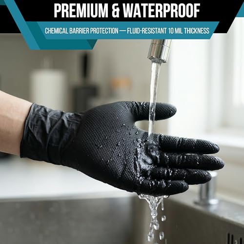 10 Mil Black Nitrile Disposable Gloves 100 Count – Ultra Heavy Duty Diamond Grip Latex Mechanic Gloves (M/L) - size: Medium