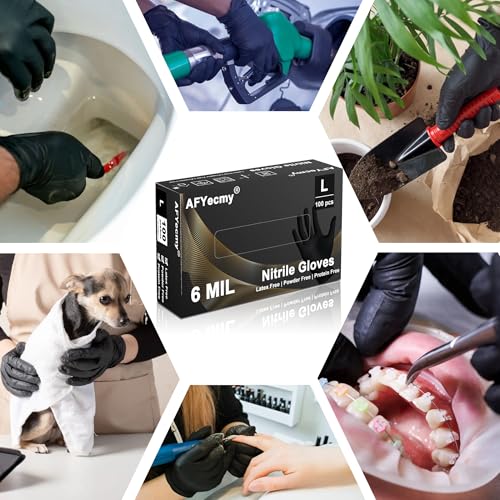 Disposable Nitrile Gloves, Chemical Resistant, Powder and Latex Free, Food Safe, Black Heavy Duty Gloves, 6 Mil, 100 Count, Large - size: Large, style: Black 6mil Box of 100