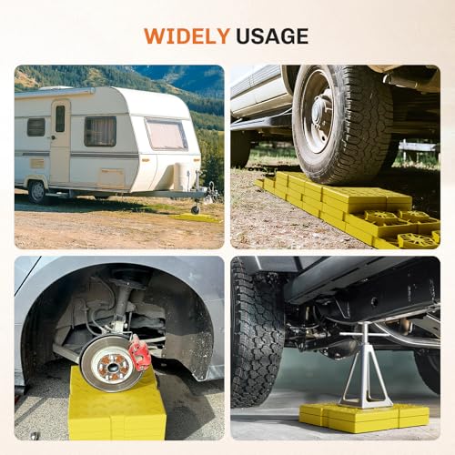 WELLUCK RV Leveling Blocks 12 Pack, Heavy Duty Camper Blocks & Interlocking Design Camper Levelers with 2 Velcro Straps - Customizable Height Sturdy RV Blocks for Single & Dual Wheels