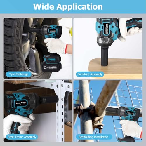 406Ft-lbs (550N.m) 1/2 inch Heavy-Duty Cordless Impact Wrench Compatible with Makita 18V Battery for Automotive Repair, Tire Changes, and Construction Bolts & DIY Decking & Home Mechanics (No Battery)