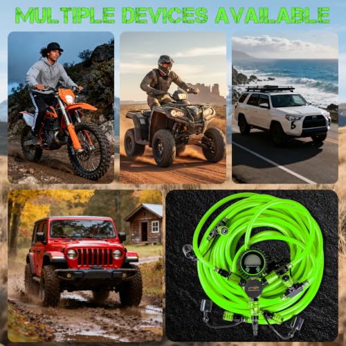 4 Tire Inflation Deflation System W/300PSI Digital Pressure Gauge | Fits up to 200" Wheelbase, Plastic Carry Box & Heavy Duty Hoses, Fits Truck, Car, Trailer, Motorcycle Offroad Vehicles, Green - color: Green