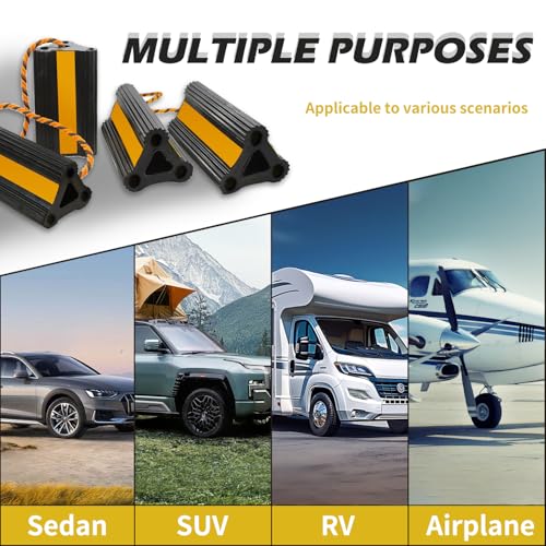 Vacallity Wheel Chocks for RV Trailer Car Truck, Upgrade Rubber Wheel Chocks with Rope Easy to Use,Camper Travel Chock Blocks Wheel Immobilizers & Chocks (8.2" 4pair) - size: 8.2" 4pair