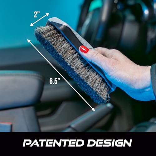 VIKING Leather Cleaner Brush, Horsehair Bristles for Car Interior, Cleaning Brush for Car and Home, Grey, 6.5 x 2.8 x 2 inch