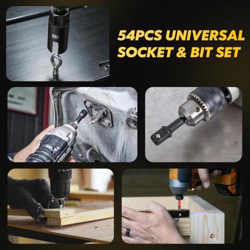 Upgraded 54-Piece Impact Magnetic Nut Driver Set, 1/4" Metric & SAE Impact Drill Driver Bit, Wing Nut Driver, Screwdriver Bit, Socket Adapters, Quick-Release Extension, Bit Extension Holder