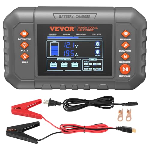 VEVOR Smart Battery Charger, 20-Amp, Lithium LiFePO4 Lead-Acid (AGM/Gel/SLA) Car Battery Charger with LCD Display, Trickle Charger Maintainer Desulfator for Boat Motorcycle Lawn Mower Deep Cycle - size: 20A