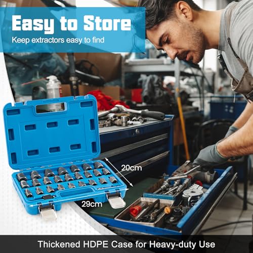 Goplus 27 Pieces Screw Extractor Set, Dual Headed Easy Out Bolt Removal Kit with 3/8" Drive, Hex Head Bolt Remover, Multi-Spline Extractors for Removing Stripped, Rusted, Damaged Screw Stud, CrMo - color: Blue