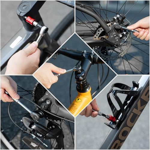 ROCKBROS Bike Tools Kit Set 14 in 1 Multi-Function Repair Tool | Portable Foldable,Reversible Ratchet Wrench,10 Bits,2 Tire Levers, For Road Bike, Mountain Bike and E-Bike