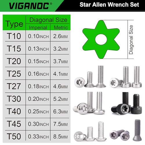 Chrome Vanadium Steel Long Arm Torx Star Allen Wrench Set, T10-T50, 9-Piece - style: Torx Star