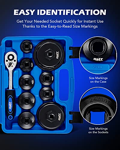 Orion Motor Tech Oil Filter Wrench Set, 10pc Oil Filter Socket Set, 3/8" Drive Metric Oil Filter Cap Wrench Removal Tool Kit, Low Profile Oil Filter Socket Set Compatible with Toyota VW BMW Mercedes